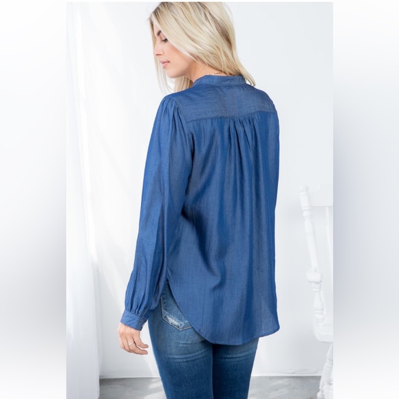 Boho Relaxed Denim Shirt with Button Front - Picture 6 of 6